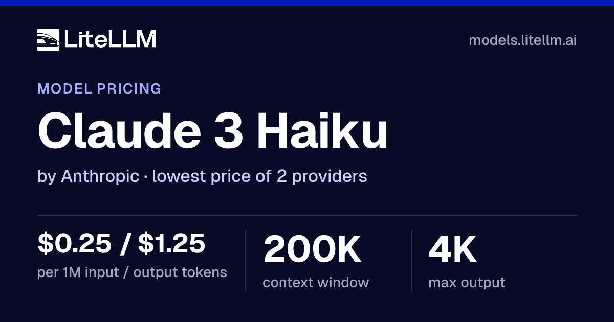Claude 3 Haiku API Pricing (Oct 2026): from $0.25/$1.25 per 1M Tokens